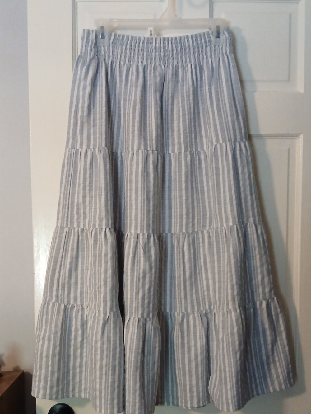 Wish List Blue and White Striped Tiered Maxi Skirt